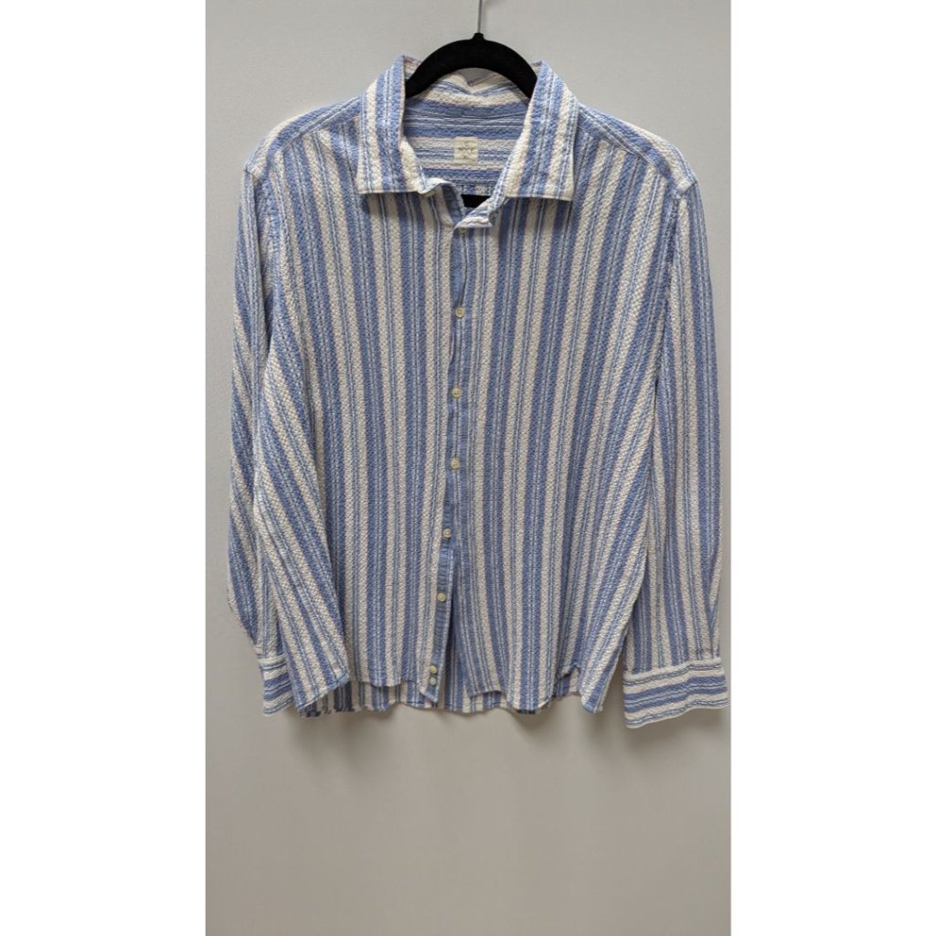 Mgf 965 White/Blue Striped Crepe Button-Down Shirt